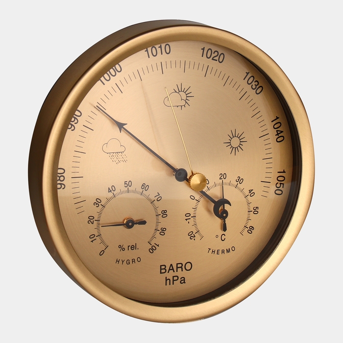 Барометр механический, метеостанция, настенный, золотой, d = 13 см Барометр механический, метеостанция, настенный, золотой, d = 13 см