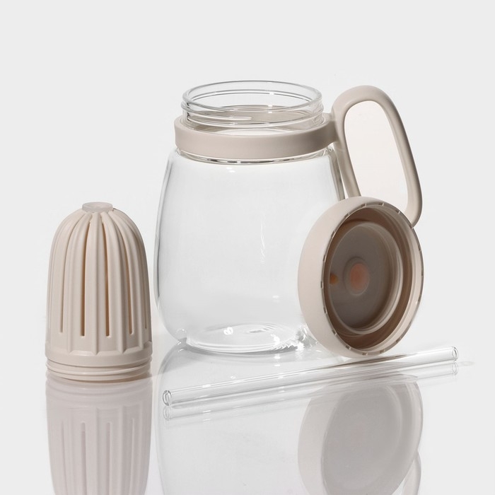 Кружка стеклянная с крышкой и трубочкой &laquo;Бьорн&raquo;, 850 мл