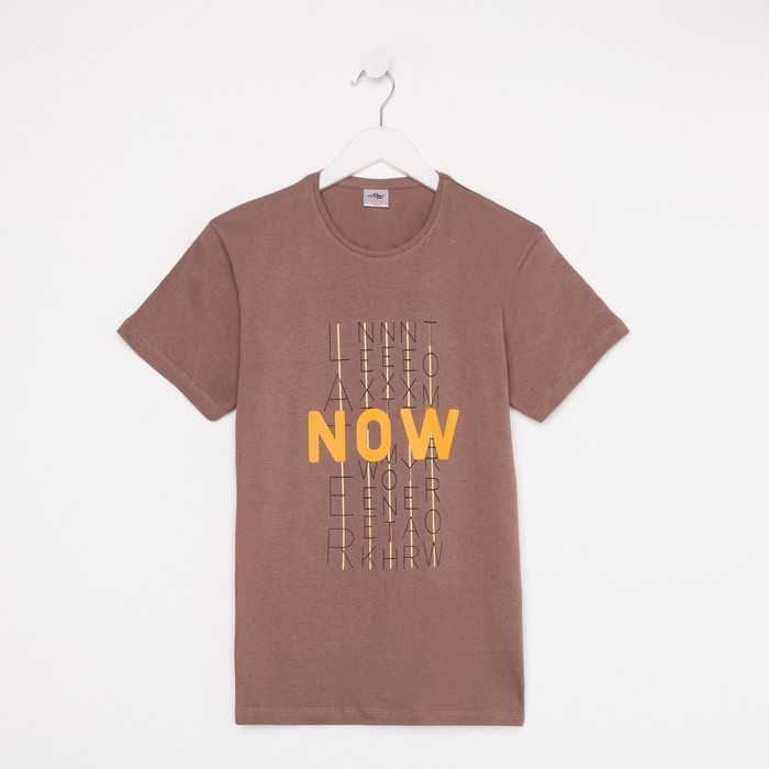 Футболка мужская с принтом, цвет светло-коричневый, размер 48