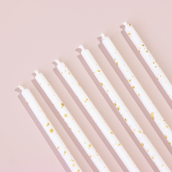 Набор свечей в торт, 6 штук "Исполнение желаний", 16,5 см, белый  с золотом