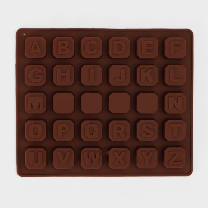 Форма для кондитерских украшений Доляна &laquo;Англ.алфавит&raquo;, силикон, 18&times;15 см, 30 ячеек (2&times;2 см), цвет коричневый