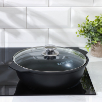 Жаровня &laquo;Традиция&raquo;, 3 л, d=26 см, стеклянная крышка, антипригарное покрытие, цвет чёрный