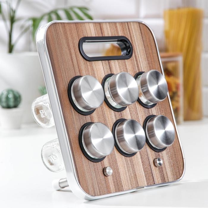 Набор для специй на подставке &laquo;Модерн&raquo;, 28,5&times;12&times;18,5 см, 90 мл, 4&times;9,5 см, 6 шт