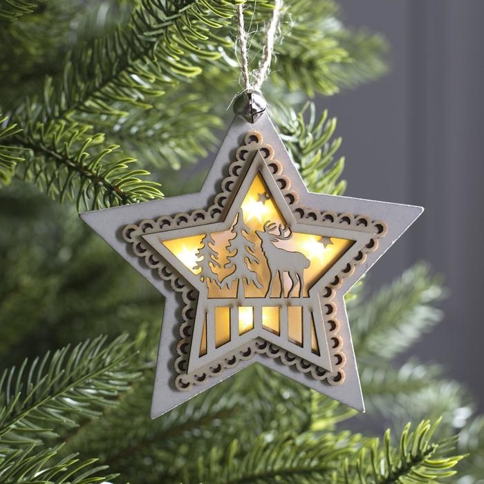Ёлочная игрушка &laquo;Звезда с оленем&raquo;, от батареек, свечение тёплое белое
