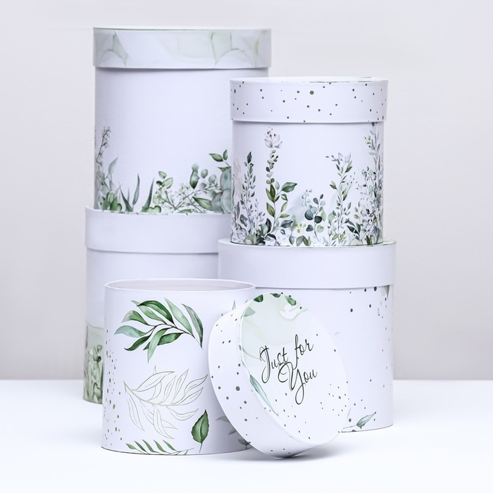 Набор круглых коробок 5 в 1 "Простая нежность", 19,5 х 19,5 - 14 х 14 см