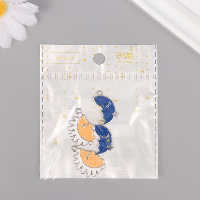 Декор для творчества металл, эмаль Декор для творчества металл, эмаль "Солнце + месяц" набор 2 шт 2,9х2,7 см