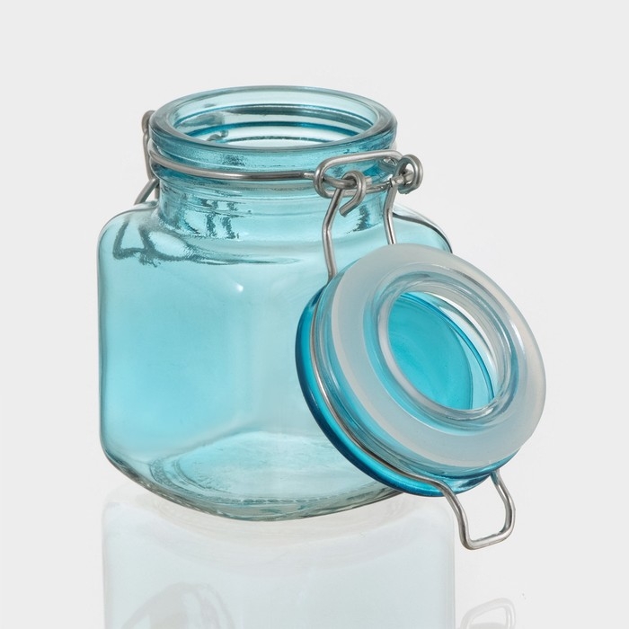 Банка стеклянная для хранения сыпучих продуктов &laquo;Квадрат&raquo;, 100 мл, 5,5&times;8 см, с бугельным замком, цвет МИКС