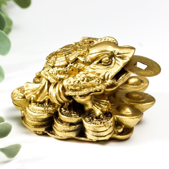 Нэцке полистоун бронза "Денежная жаба инь-ян со слитками золота" 4,8х6,5х8,5 см