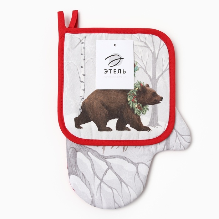 Набор кух. Этель "Лесные звери" варежка 20х28см, прихватка 19х19см,100%хл