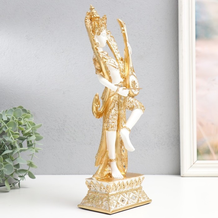 Сувенир полистоун Сувенир полистоун "Танцующее божество с музыкальным инструментом" бело-золотой 13х9х34 см