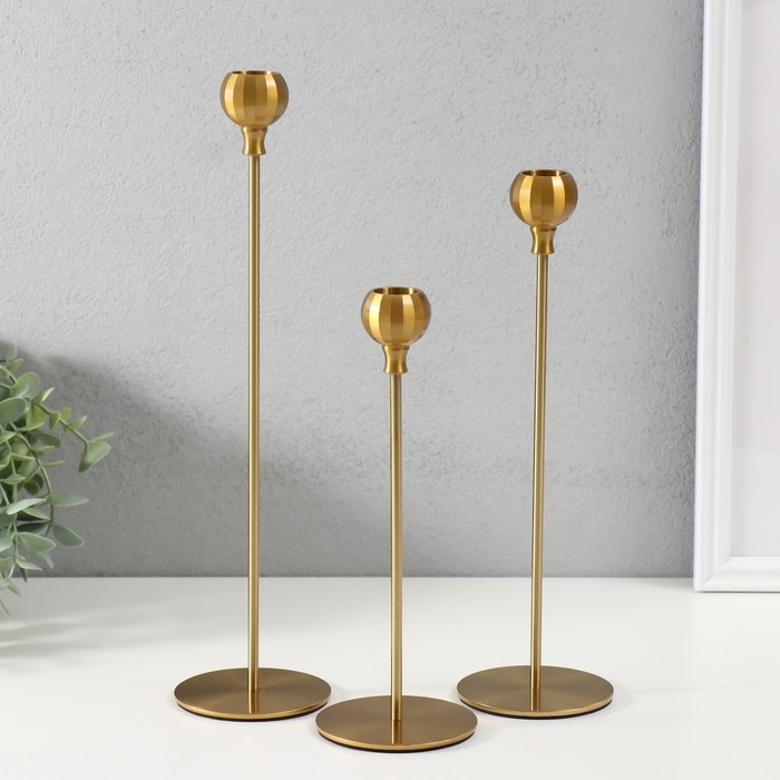 Подсвечник металл Подсвечник металл "Шар с гранями" тёмное золото d=2 см, набор 3 шт h=32 см, 27 см, 22 см