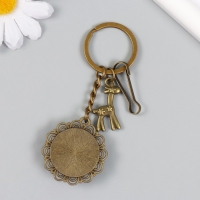 Брелок металл, стекло с карабином "Жираф и деревце в медальоне" бронза 9,5 см