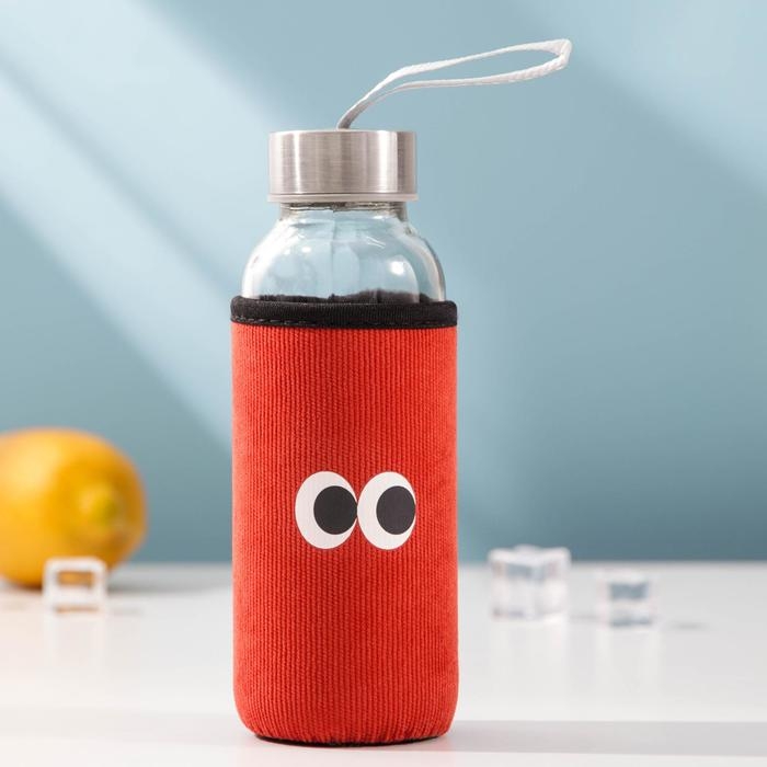 Бутылка для воды стеклянная в чехле &laquo;Глаза&raquo;, 300 мл, h=17,5 см, рисунок МИКС