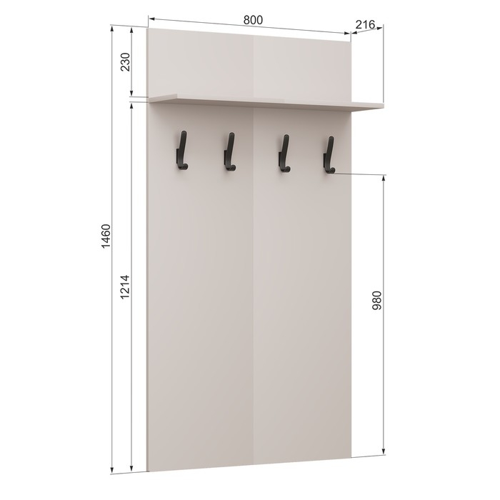 Вешалка настенная Чарли 4, 800х216х1460, Кашемир