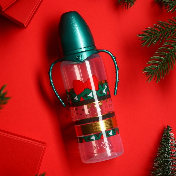 Бутылочка для кормления &laquo;Little gentleman&raquo;, новогодняя, классическое горло, от 3 мес, 250 мл., цилиндр, с ручками