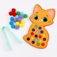 Сортер деревянный &laquo;Котёнок&raquo; с помпонами и пинцетом, 15 х 21 см