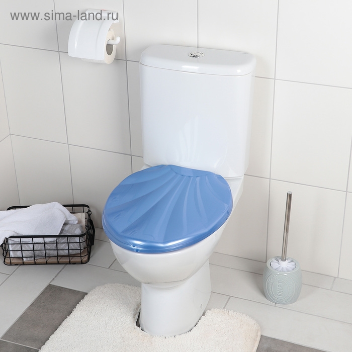 Сиденье для унитаза &laquo;Ракушка&raquo;, 44,5&times;37 см, с крышкой, голубой перламутр