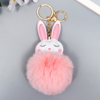 Пушистик на кольце с карабином "Милый зайка с румянцем" d=8 см Пушистик на кольце с карабином "Милый зайка с румянцем" d=8 см