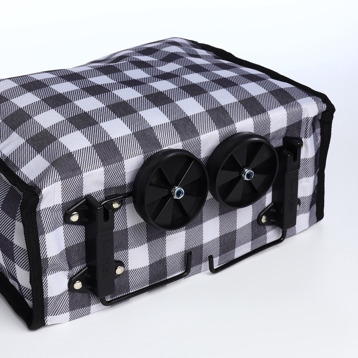 Сумка хозяйственная складная на липучке, 2 колеса, цвет чёрный/белый