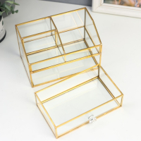 Шкатулка стекло для косметики и украшений с ящичком "Золотые грани" 12х11,4х18,8 см