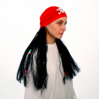 Карнавальный парик &laquo;Пиратка в бандане&raquo;, с косичками, 120 г, цвет чёрный