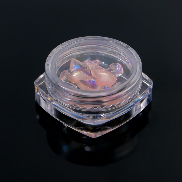 Фигурки для дизайна ногтей &laquo;Сердца&raquo;, объёмные, с блёстками, цвет полупрозрачный/розовый