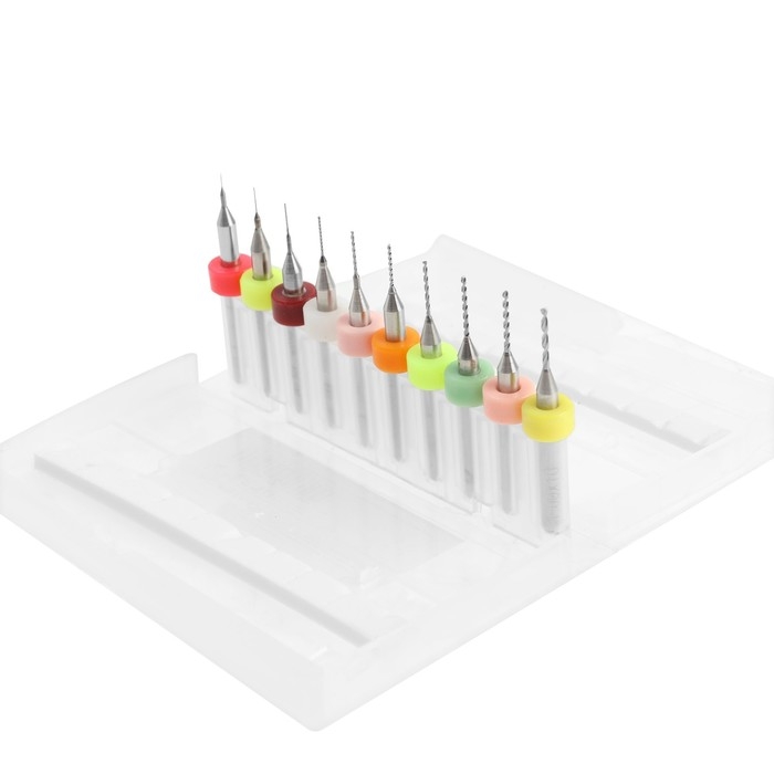 Набор сверл для ЧПУ печатных плат ТУНДРА, карбид вольфрама, 0.1 - 1 мм, 3.2 мм, 10 шт. Набор сверл для ЧПУ печатных плат ТУНДРА, карбид вольфрама, 0.1 - 1 мм, 3.2 мм, 10 шт.