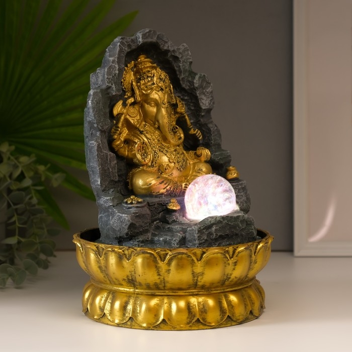 Фонтан настольный от сети, подсветка "Ганеша в скале" 28х20х20 см