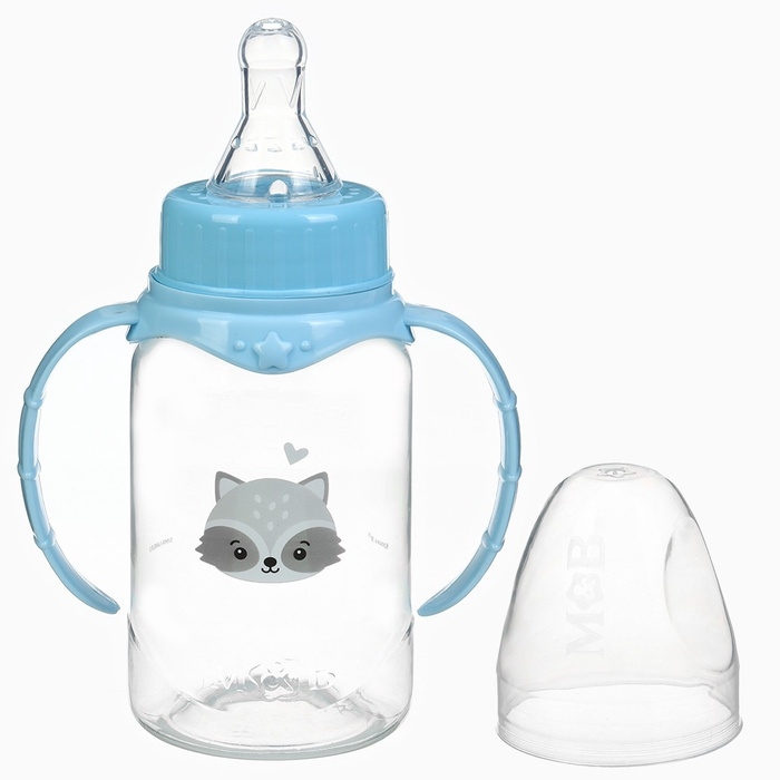 Бутылочка для кормления &laquo;Малыш енот&raquo; 150 мл, цилиндр, с ручками, цвет голубой