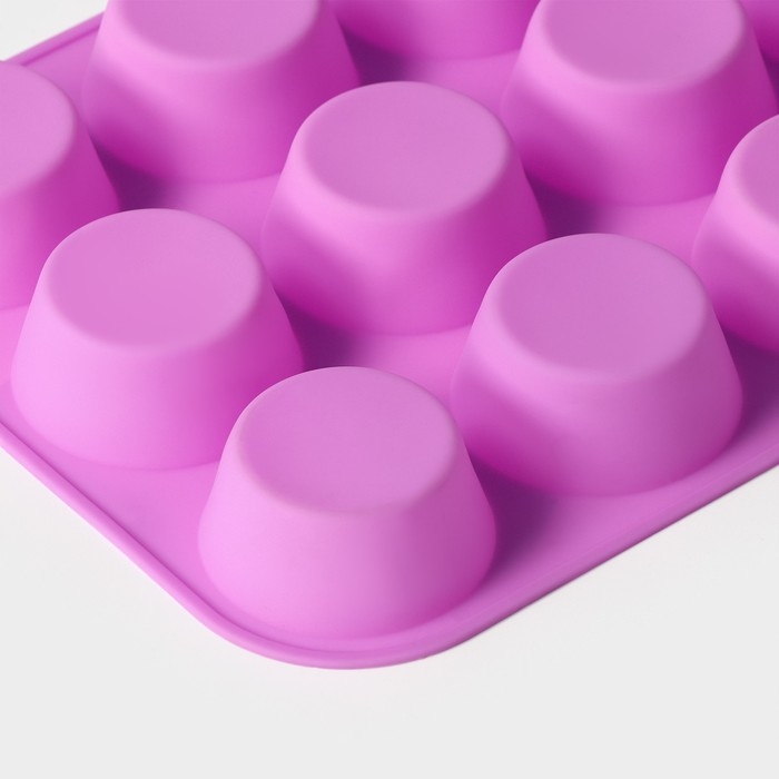 Форма для выпечки Доляна «Круг», силикон, 29×22×3 см, 12 ячеек, d=6,5 см, цвет сиреневый Форма для выпечки Доляна «Круг», силикон, 29×22×3 см, 12 ячеек, d=6,5 см, цвет сиреневый