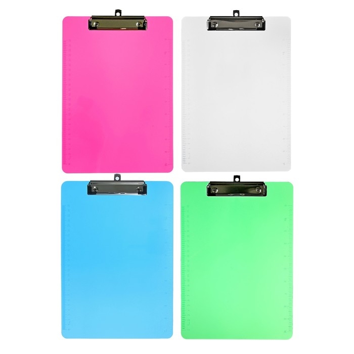 Планшет с прижимом формат А4 пластик, тонированный, с линейкой, МИКС Планшет с прижимом формат А4 пластик, тонированный, с линейкой, МИКС