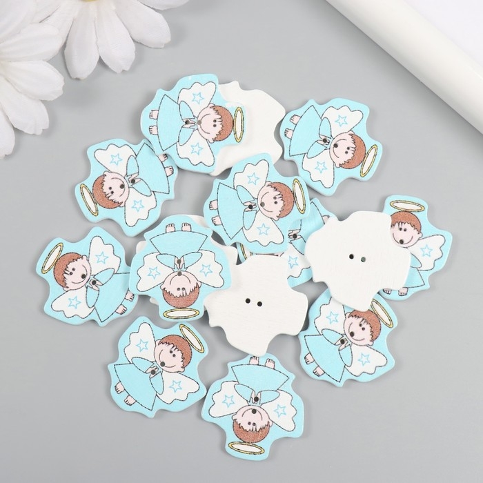 Пуговицы дерево для творчества 2 прокола "Ангел в голубом" набор 15 шт 2,8х3,1 см