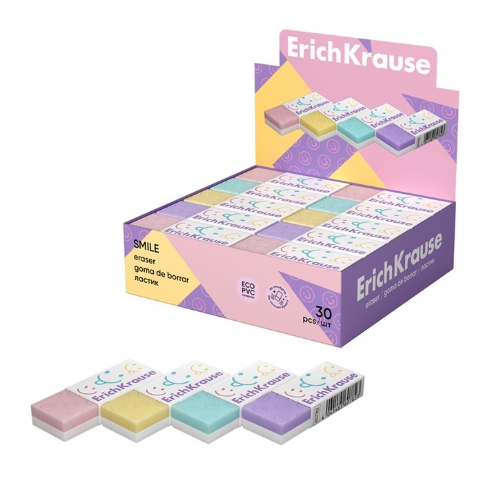 Ластик ErichKrause Ластик ErichKrause "Smile", 50 х 20 х 11 мм, эко-ПВХ, микс