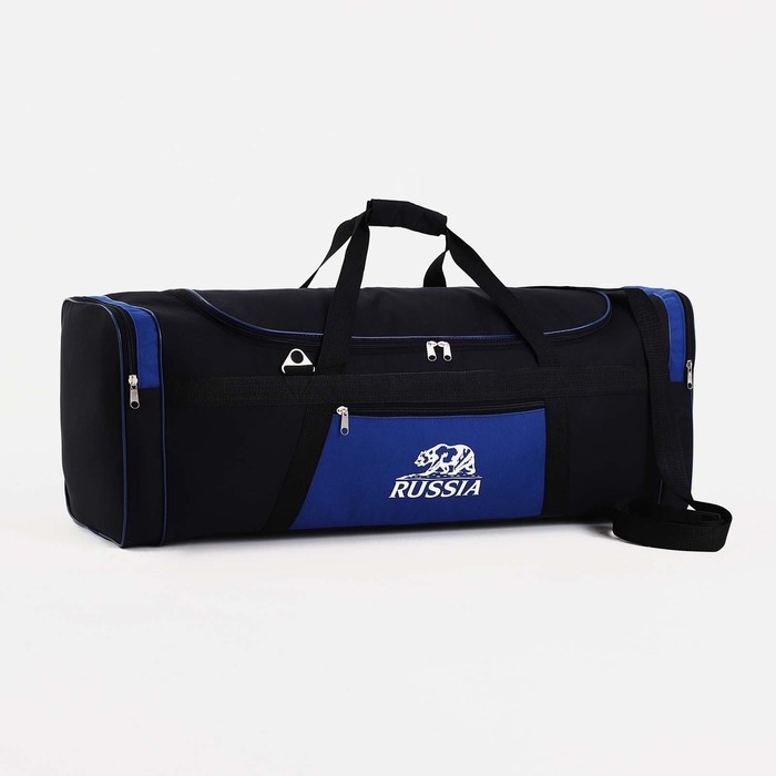 Сумка дорожная на молнии, 3 наружных кармана, длинный ремень, цвет чёрный/синий Сумка дорожная на молнии, 3 наружных кармана, длинный ремень, цвет чёрный/синий