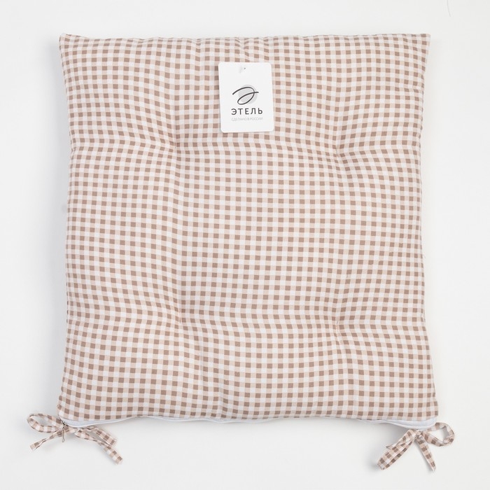 Сидушка на стул Этель "Клеточка" 40х40 см, цв. бежевый, 100% полиэстер