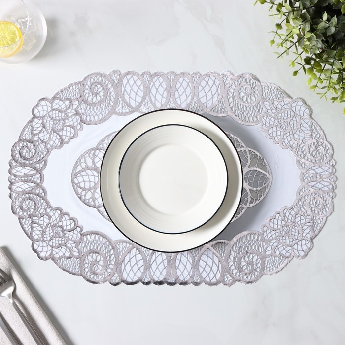 Салфетки сервировочные на стол Доляна «Листья», ажурные, 46×30 см, 4 шт, ПВХ, цвет серебряный Салфетки сервировочные на стол Доляна «Листья», ажурные, 46×30 см, 4 шт, ПВХ, цвет серебряный