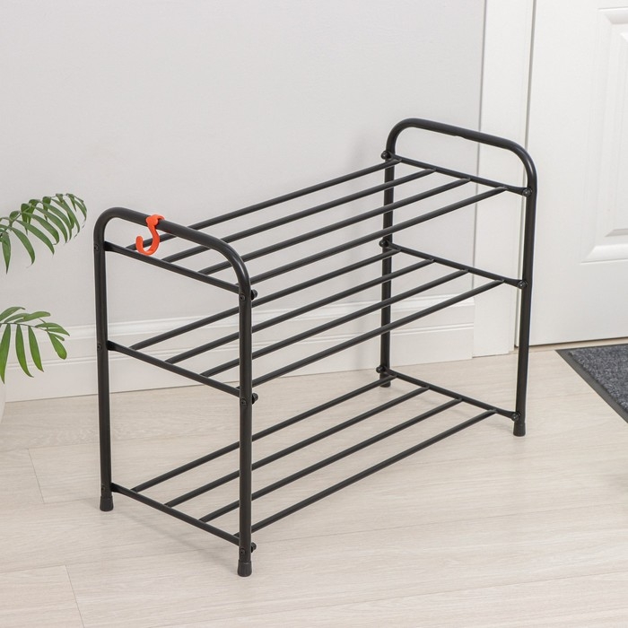 Подставка для обуви, 3 яруса, 65&times;30&times;48 см, цвет чёрный