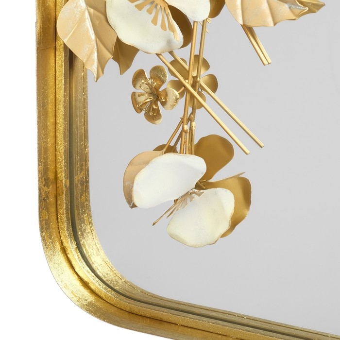 Декор настенный металл с зеркалом "Орхидеи в листьях" 55,2х55,2х8,3 см