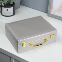 Шкатулка кожзам для украшений "Стёганная" серебро 8,5х23,5х19 см Шкатулка кожзам для украшений "Стёганная" серебро 8,5х23,5х19 см