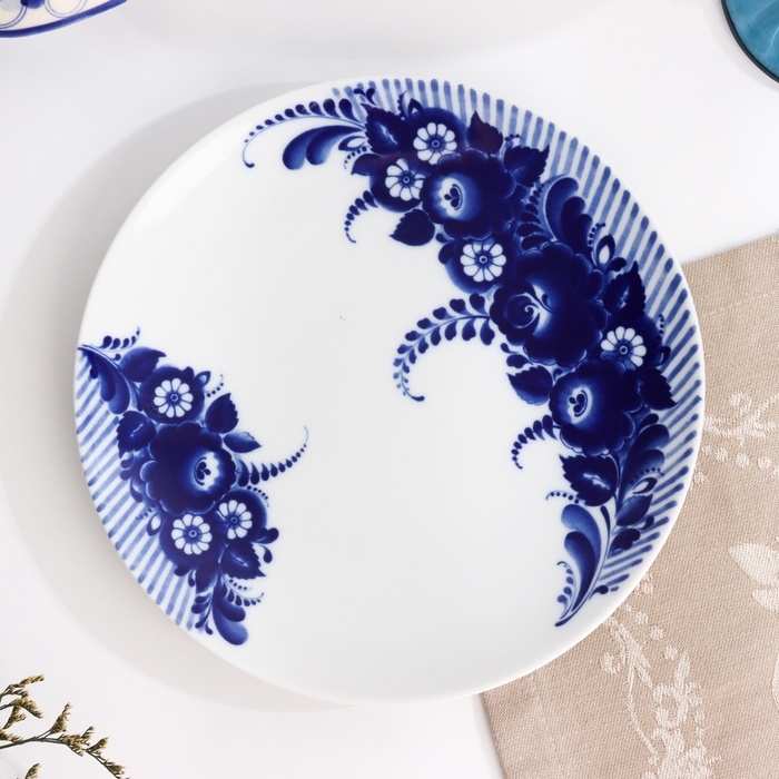 Тарелка "Романс букет", д-200мм, нео гжель