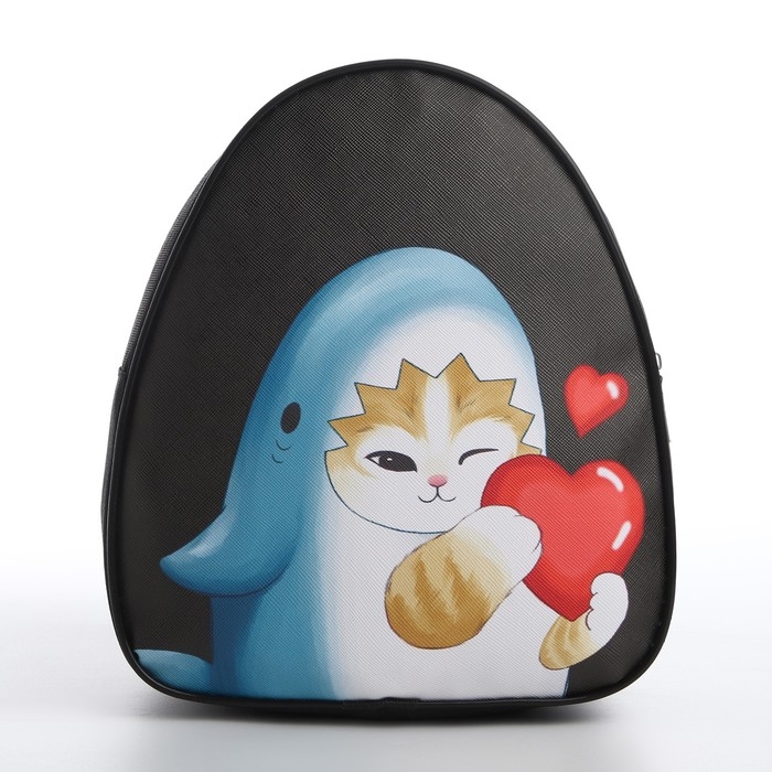 Рюкзак детский для девочки &laquo;Кот в костюме акулы&raquo;, 23х20,5 см, на молнии, цвет чёрный