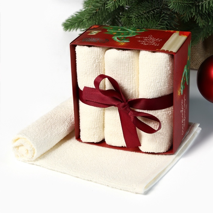 Набор махровых полотенец Набор махровых полотенец "Змея на ёлке" 30х30 см - 3 шт, хлопок 340гр/м2