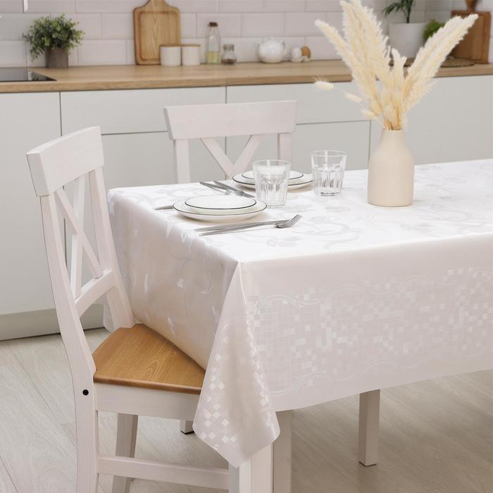 Клеёнка на стол &laquo;Листочки&raquo;, на тканевой основе, рулон 20 метров, ширина 137 см, толщина 0,25 мм, цвет белый