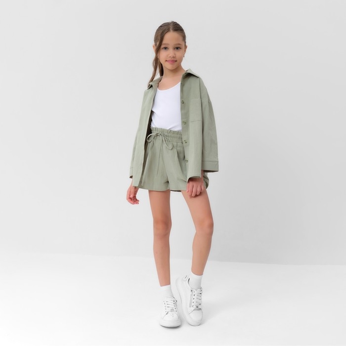 Костюм для девочки (рубашка и шорты) MINAKU, цвет оливковый, рост 158-164 см Костюм для девочки (рубашка и шорты) MINAKU, цвет оливковый, рост 158-164 см