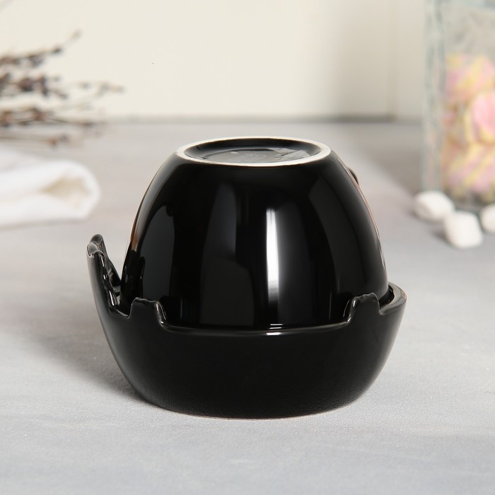 Чайная пара керамическая &laquo;Черный кот&raquo;, кружка 150 мл, миска 10х3 см, цвет чёрный