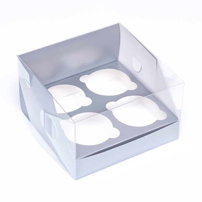 Коробка для 4 капкейков 16 х 16 х 10 , Серебро Коробка для 4 капкейков 16 х 16 х 10 , Серебро