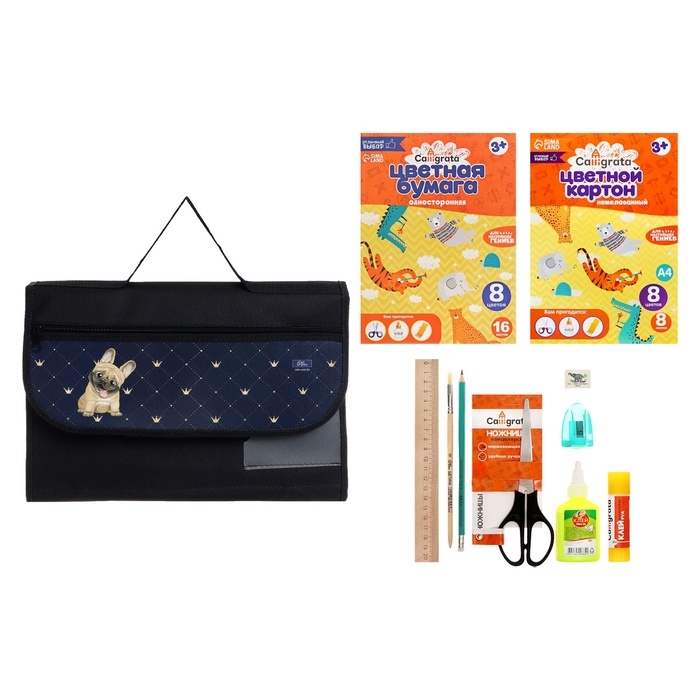 Папка для труда А4, 330 х 230, с ручками текстиль, раскладная на липучке, с наполнением 10 предметов, Calligrata, ПТР-10, Папка для труда А4, 330 х 230, с ручками текстиль, раскладная на липучке, с наполнением 10 предметов, Calligrata, ПТР-10, "Бульдог"
