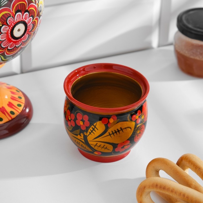 Солонка &laquo;Хохлома&raquo; с крышкой, 8,5 х 5,5 см