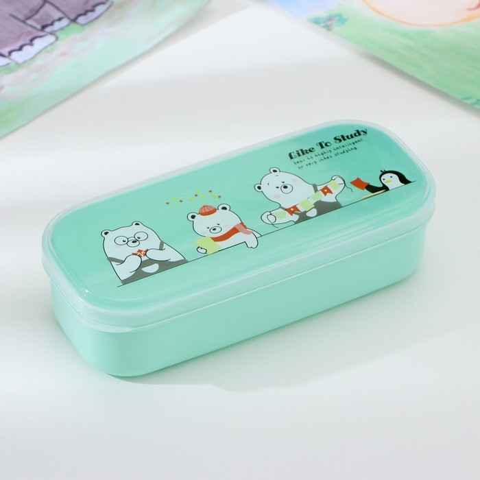 Ланч - бокс пластиковый с ложкой &laquo;Мишки&raquo;, прямоугольный, 18&times;7&times;4,5 см, цвет МИКС