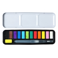 Краски акварельные, в кюветах, с кистью, 12 цветов Краски акварельные, в кюветах, с кистью, 12 цветов